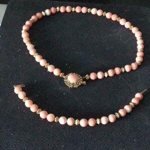 Pink coral necklace and matching bracelet